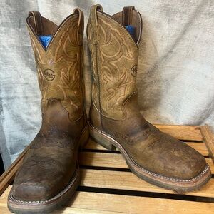 DOUBLE H MEN'S BARK WESTERN WORK BOOTS BROAD SQUARE STEEL TOE. Size 10EE